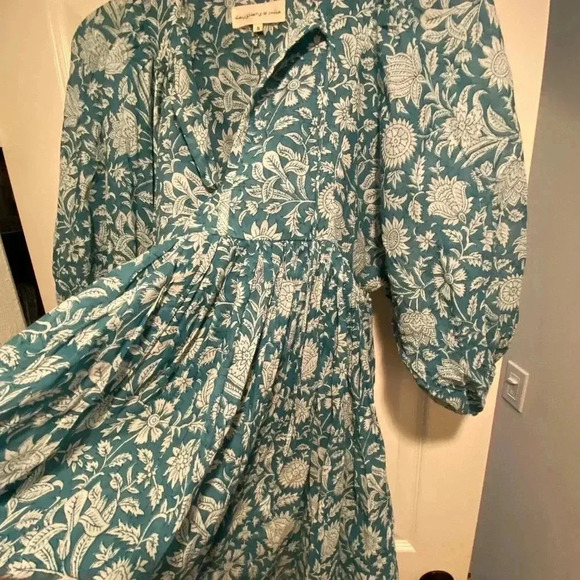 Daughters of India Women’s Dress Flowing Pleated Print turquoise Teal Cotton S - Picture 7 of 11